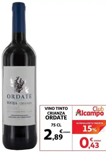 Alcampo Ordate Vino Tinto Crianza 75cl oferta