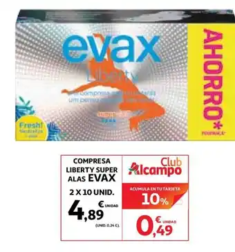 Alcampo Evax Compresa Liberty Super Alas 2 x 10unid oferta