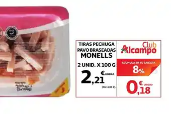 Alcampo Monells Tiras Pechuga Pavo Braseadas 100g oferta
