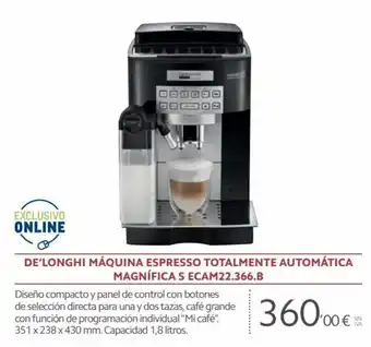 Makro De'Longhi Máquina Espresso Totalmente Automática Magnífica S Ecam22.366.B oferta