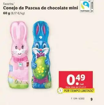 Lidl Favorina Conejo De Pascua De Chocolate Mini oferta
