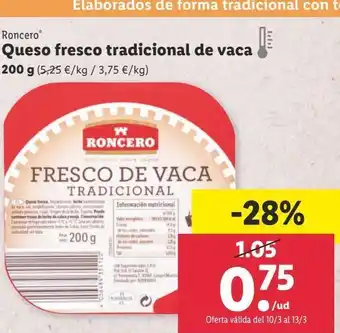 Lidl Queso fresco tradicional de vaca roncero oferta