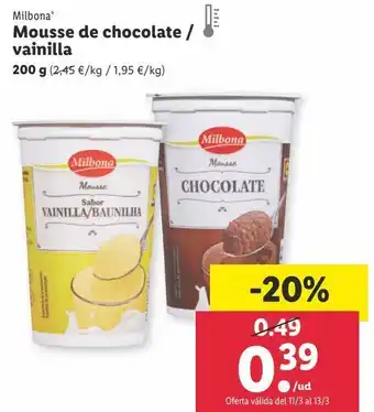 Lidl Mousse de chocolate milbona oferta