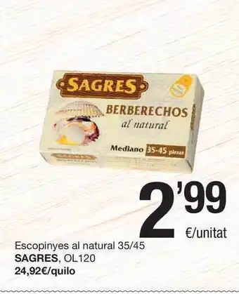 SPAR Fragadis Sagres Escopinyes Al Natural 35-45, OL120 oferta