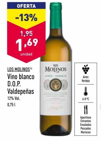 ALDI Los Molinos Vino blanco D.O.P. Valdepeñas 0,75 l oferta