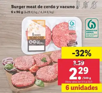 Lidl Burger meat de cerdo y vacuno 6 x 90g oferta