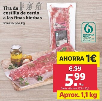 Lidl Tira de costilla de cerdo a las finas hierbas oferta