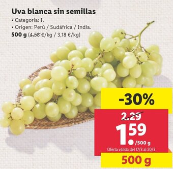 Lidl Uva blanca sin semillas 500g oferta