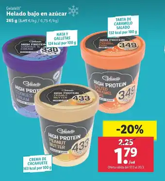 Lidl Gelatelli Helado bajo en azúcar 265g oferta