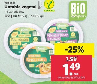 Lidl Vemondo Untable vegetal 190g oferta