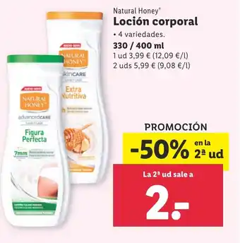 Lidl Natural Honey Loción corporal 330/400ml oferta