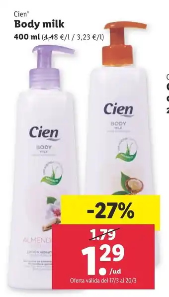 Lidl Cien Body milk 400ml oferta