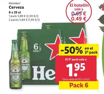 Lidl Heineken Cerveza 6 x 25cl oferta