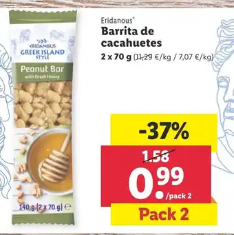 Lidl Eridanous Barrita de cacahuetes 2x70g oferta