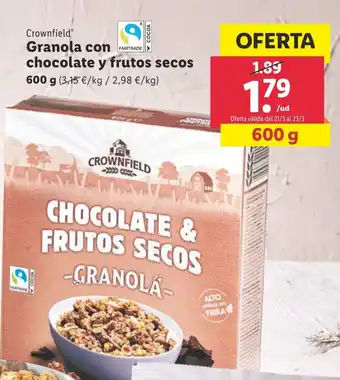 Lidl Crownfield Granola Con Chocolate y Frutos Secos 600 g oferta