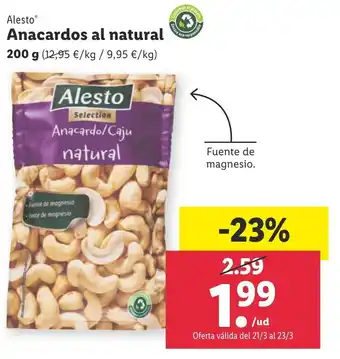 Lidl Alesto Anacardos Al Natural 200 g oferta
