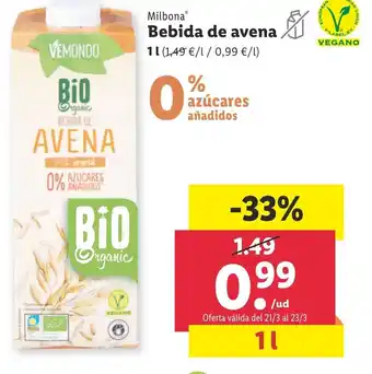 Lidl Milbona Bebida De Avena 1 L oferta