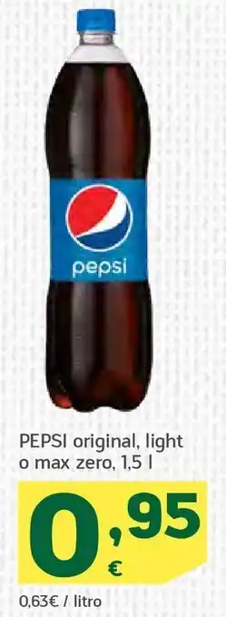 HiperDino Pepsi original, light o max zero, 1,5 l oferta