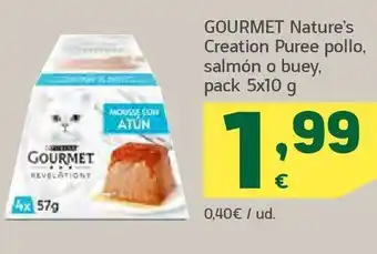 HiperDino Gourmet nature’s creation puree pollo, salmón o buey, pack 5x10 g oferta