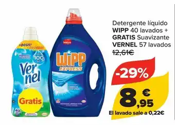 Carrefour Detergente líquido wipp 40 lavados +gratis suavizante vernel 57 lavados oferta