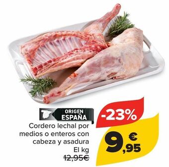 Carrefour Cordero lechal por medios o enteros con cabeza y asadura oferta