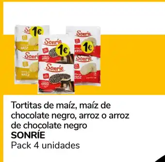 Supeco Sonrie Tortitas de maíz, maíz de chocolate negro, arroz o arroz de chocolate negro, Pack 4 unidades oferta
