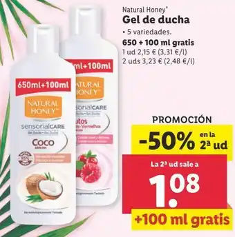 Lidl Gel de baño natural honey oferta