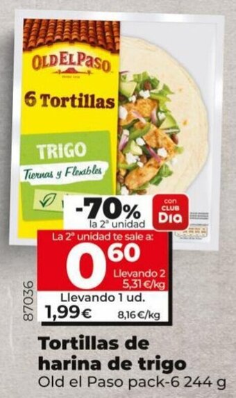 Dia Tortillas de Harina de Trigo Old El Paso Pack-6 244 g oferta