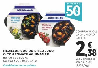 Supercor Mejillón Cocido En Su Jugo o Con Tomate Aguinamar Bandeja de 500 g oferta