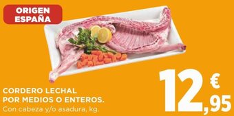Supercor Cordero Lechal Por Medios o Enteros Con Cabeza y/o Asadura, kg oferta