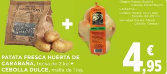 Supercor Patata Fresca Huerta de Carabaña, Bolsa de 2 kg + Cebolla Dulce, Malla de 1 kg oferta