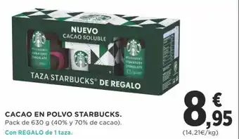 Supercor Cacao En Polvo Starbucks Pack de 630 g (40% y 70% de Cacao) oferta