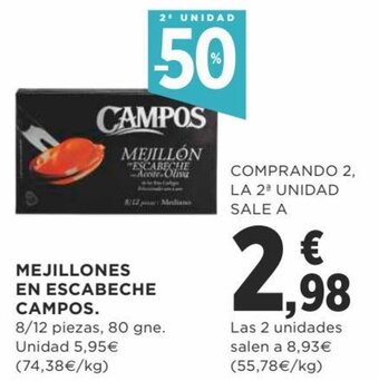 Supercor Mejillones En Escabeche Campos 8/12 Piezas, 80 gne. oferta