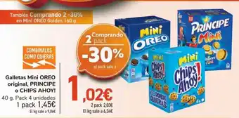 Carrefour Galletas mini oreo original, principe o chips ahoy oferta