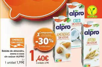 Carrefour Bebida de almendra, avena o coco sin azúcar alpro oferta
