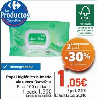 Carrefour Papel higiénico húmedo aloe vera carrefour oferta