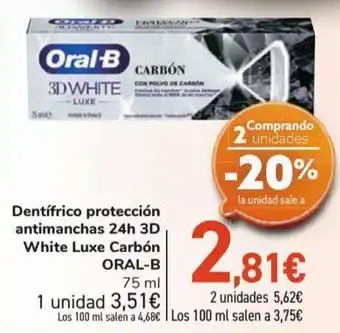 Carrefour Dentífrico protección antimanchas 24h 3d white luxe carbón oral-b oferta