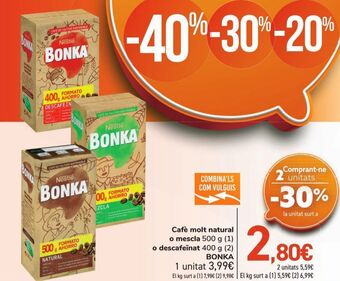 Carrefour Café molido natural o mezcla o descafeinado bonka oferta