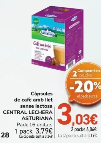 Carrefour Cápsulas de café con leche sin lactosa central lechera asturiana oferta