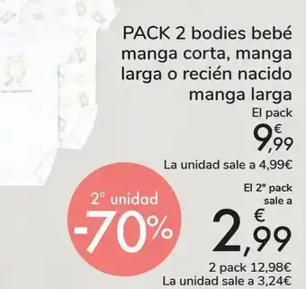 Carrefour Pack 2 bodies bebé, manga corta, manga larga o recién nacido manga larga oferta