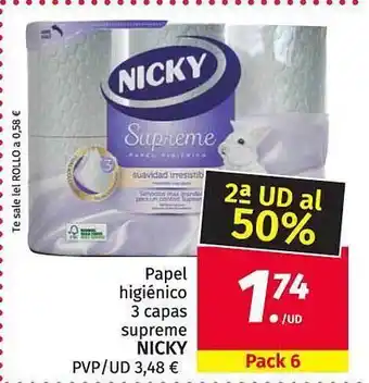 Maskom Supermercados 2a Ud Al 50% Papel Higiénico 3 Capas Supreme Nicky oferta