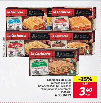 Maskom Supermercados Canelones De Atún O Carne O Lasaña Champiñones O 5 Colores La Cocinera oferta