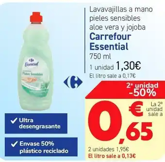 Carrefour Lavavajillas a mano pieles sensibles aloe vera y jojoba carrefour essential oferta