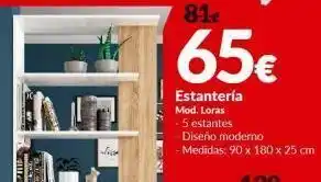 Embargos a lo bestia 81e 65€ estanteria mod. loras 5 estantes diseno moderno -medidas: 90 x 180 x 25 cm oferta