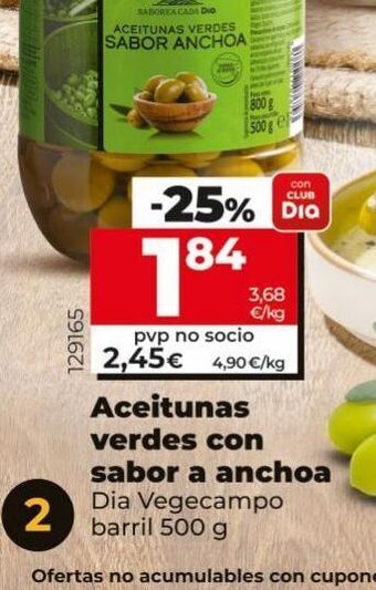 Maxi Dia Aceitunas verdes con sabor a anchoa dia vegecampo barril 500g oferta