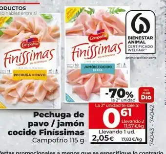Maxi Dia Pechuga de pavo / jamón cocido finíssimas campofrío 115g oferta