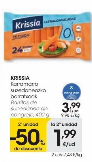 Eroski Barritas de sucedáneo de cangrejo krissia oferta