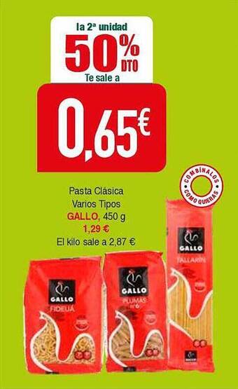Masymas La 2a Unidad 50% Dto Pasta Clasica Varios Tipos Gallo oferta