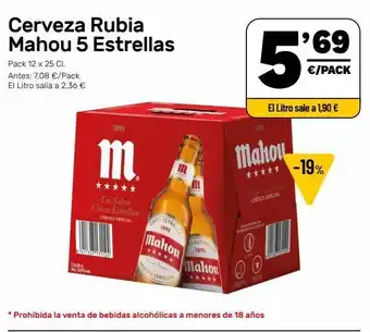 AhorraMas Cerveza rubia mahou 5 estrellas pack 12 x 25 cl oferta