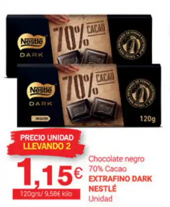 Supermercados Plaza Extrafino Dark Nestlé Chocolate negro 70% Cacao 120grs oferta